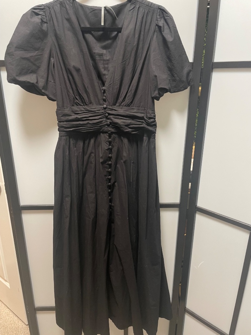 Anthropologie Katerina Button-Front Dress Maxi Dress Black Cotton V-Neck Large - Picture 2 of 2
